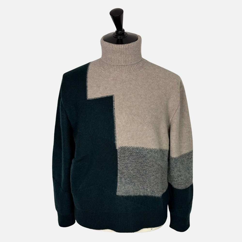 Green-Beige Cashmere Mohair Rollneck