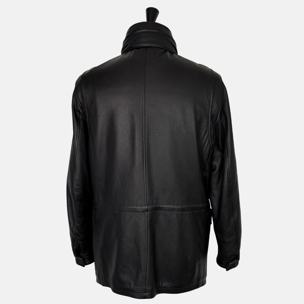 Black Deerskin Jacket with Shearling Collar