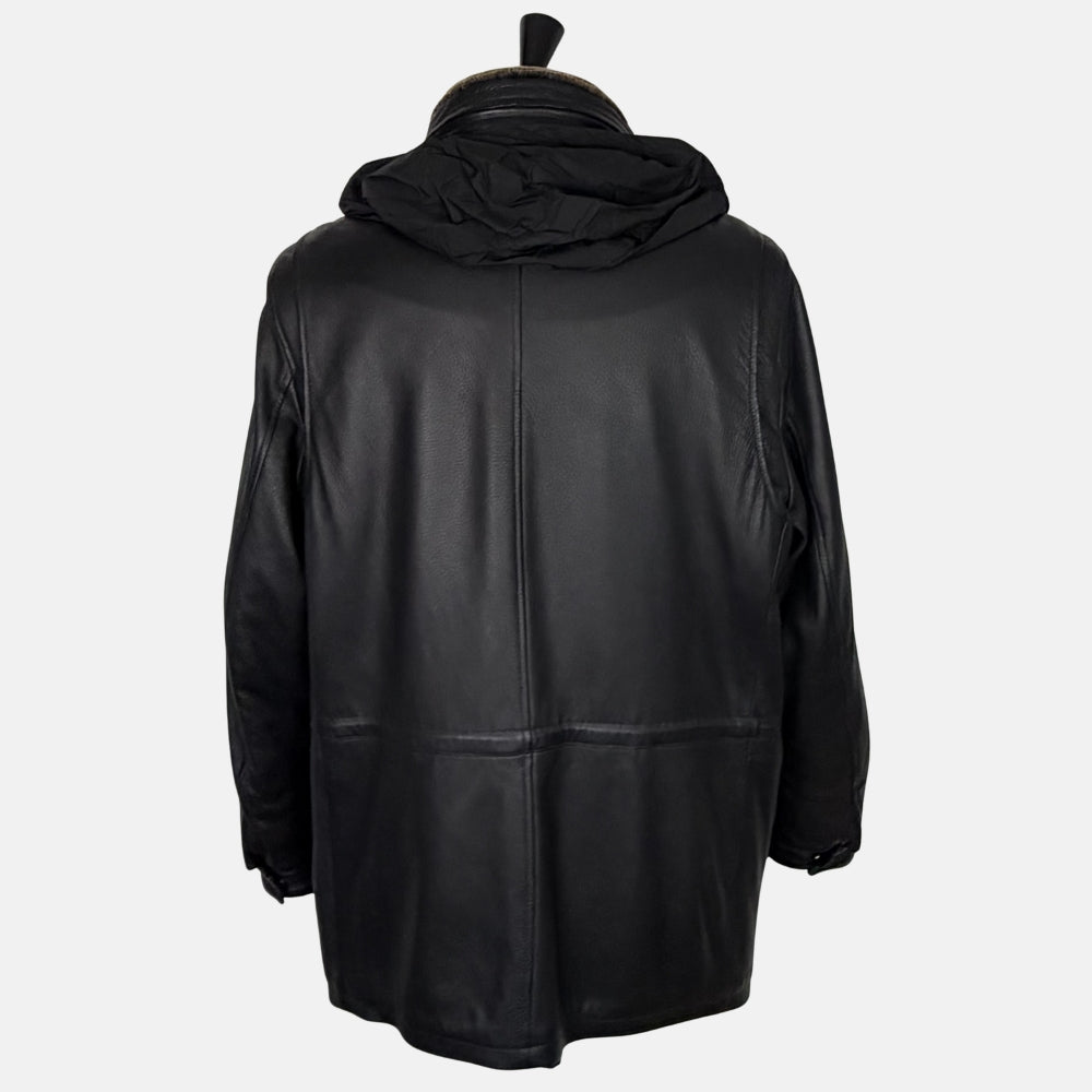 Black Deerskin Jacket with Shearling Collar