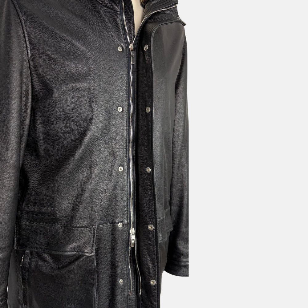 Black Deerskin Jacket with Shearling Collar
