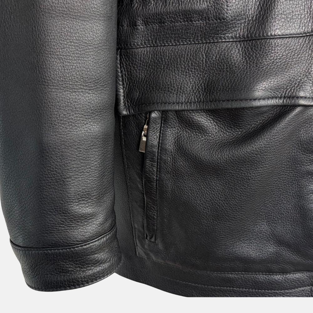 Black Deerskin Jacket with Shearling Collar