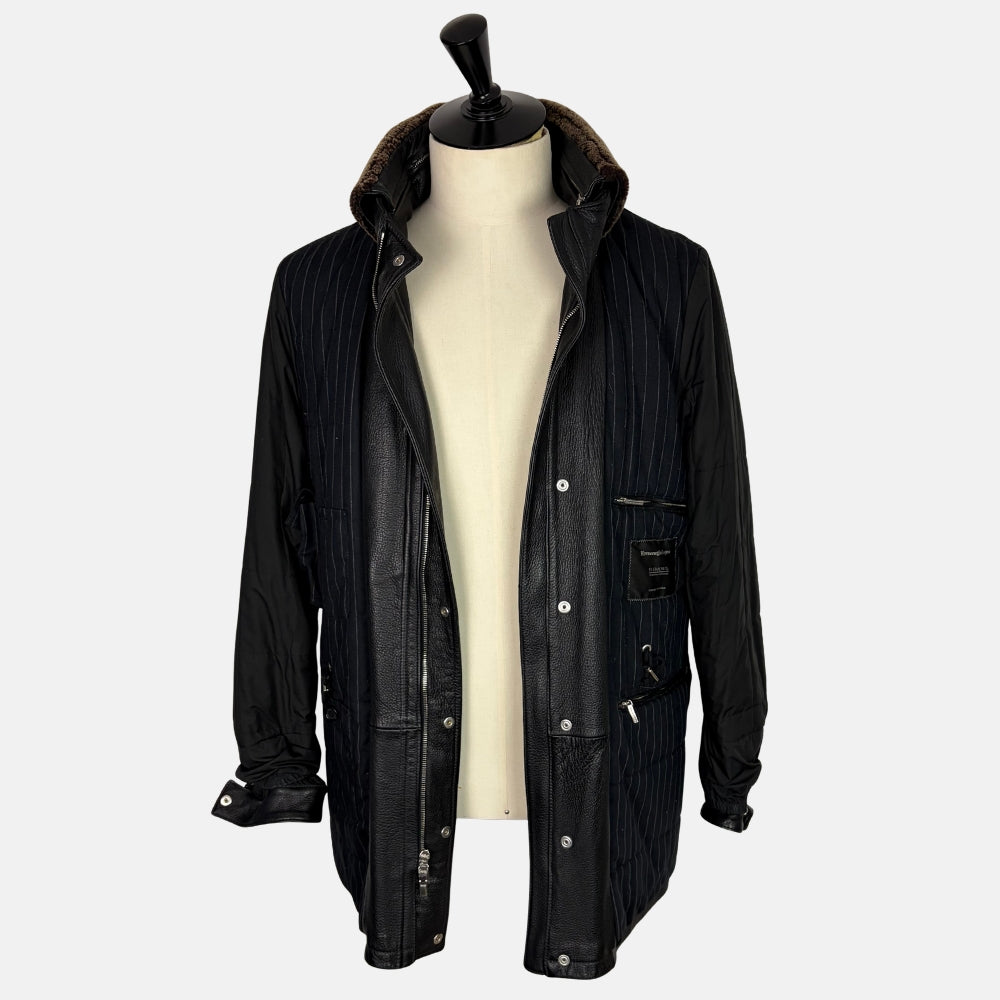 Black Deerskin Jacket with Shearling Collar