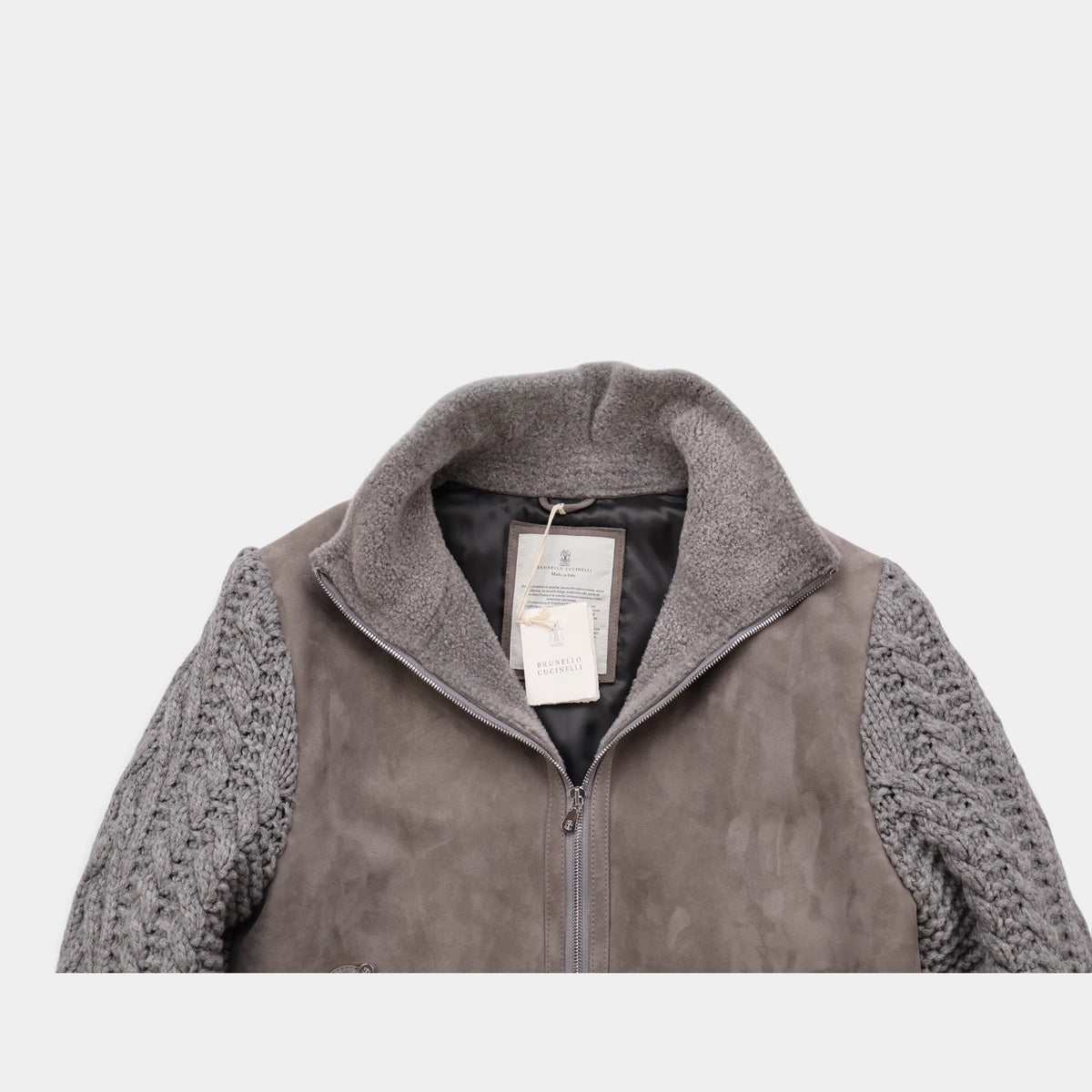 Suede Shearling Cashmere Thermore Bomber Grey