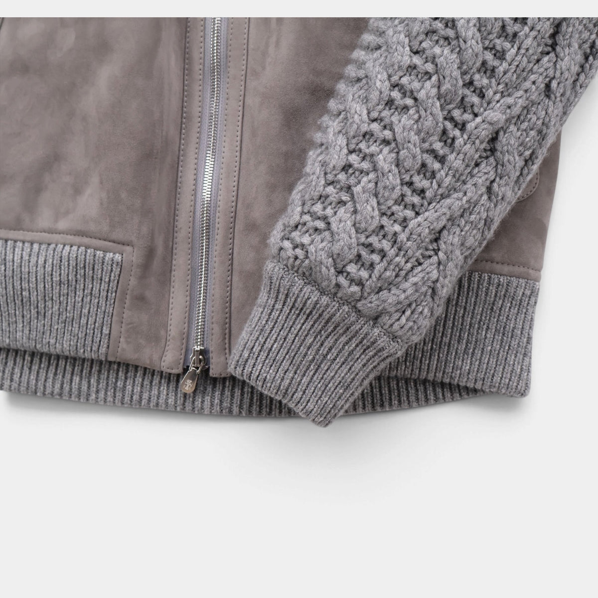 Suede Shearling Cashmere Thermore Bomber Grey