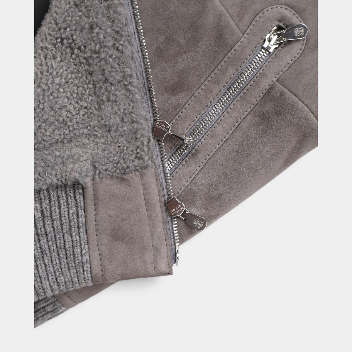 Suede Shearling Cashmere Thermore Bomber Grey