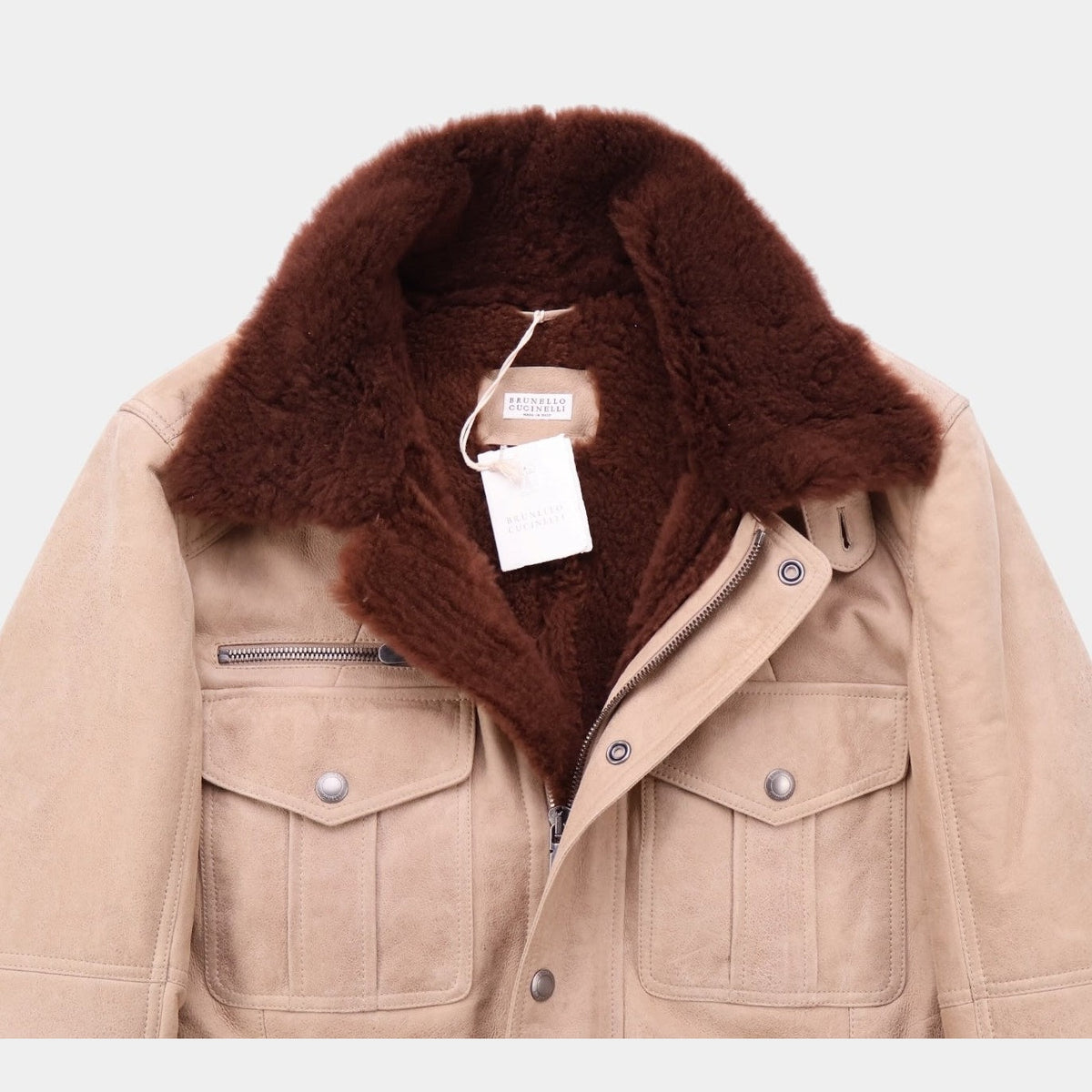 Suede Shearling Safari Jacket Beige