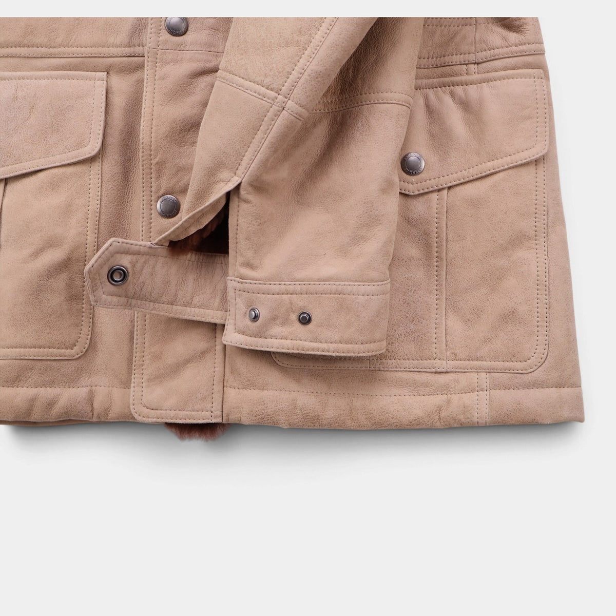 Suede Shearling Safari Jacket Beige