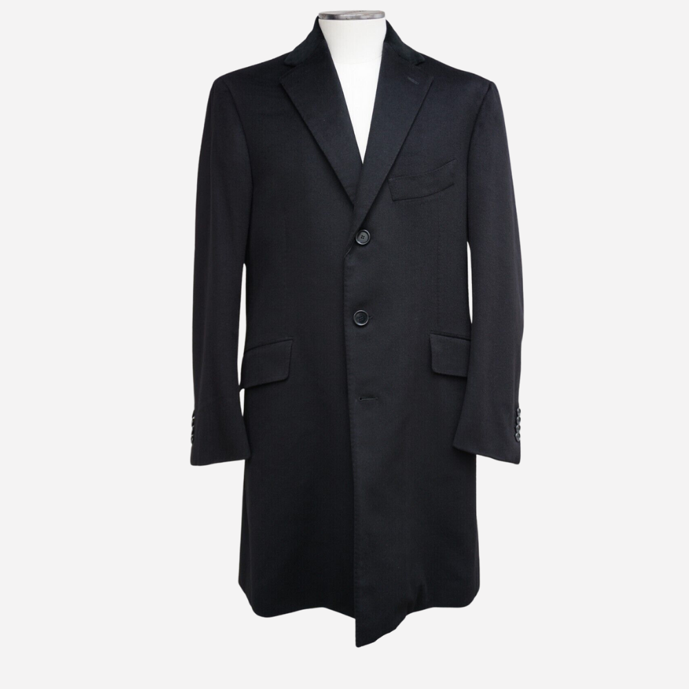 Black Overcoat made of Cashmere with Velvet Collar Sanpetuna