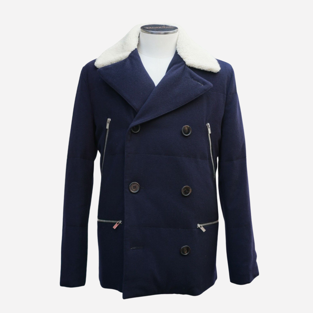 Navy Peacoat made of Cashmere with Fur Collar (EU 46)