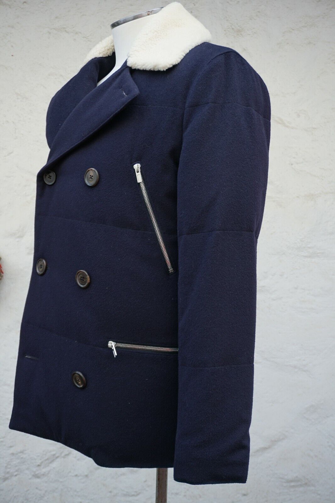 Navy Peacoat made of Cashmere with Fur Collar (EU 46)