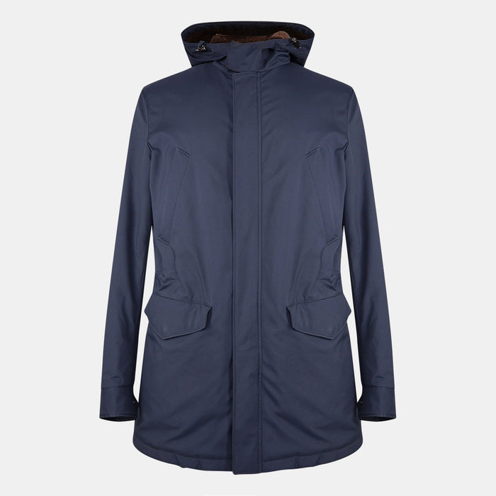 Navy Hooded Castarino Lined Coat