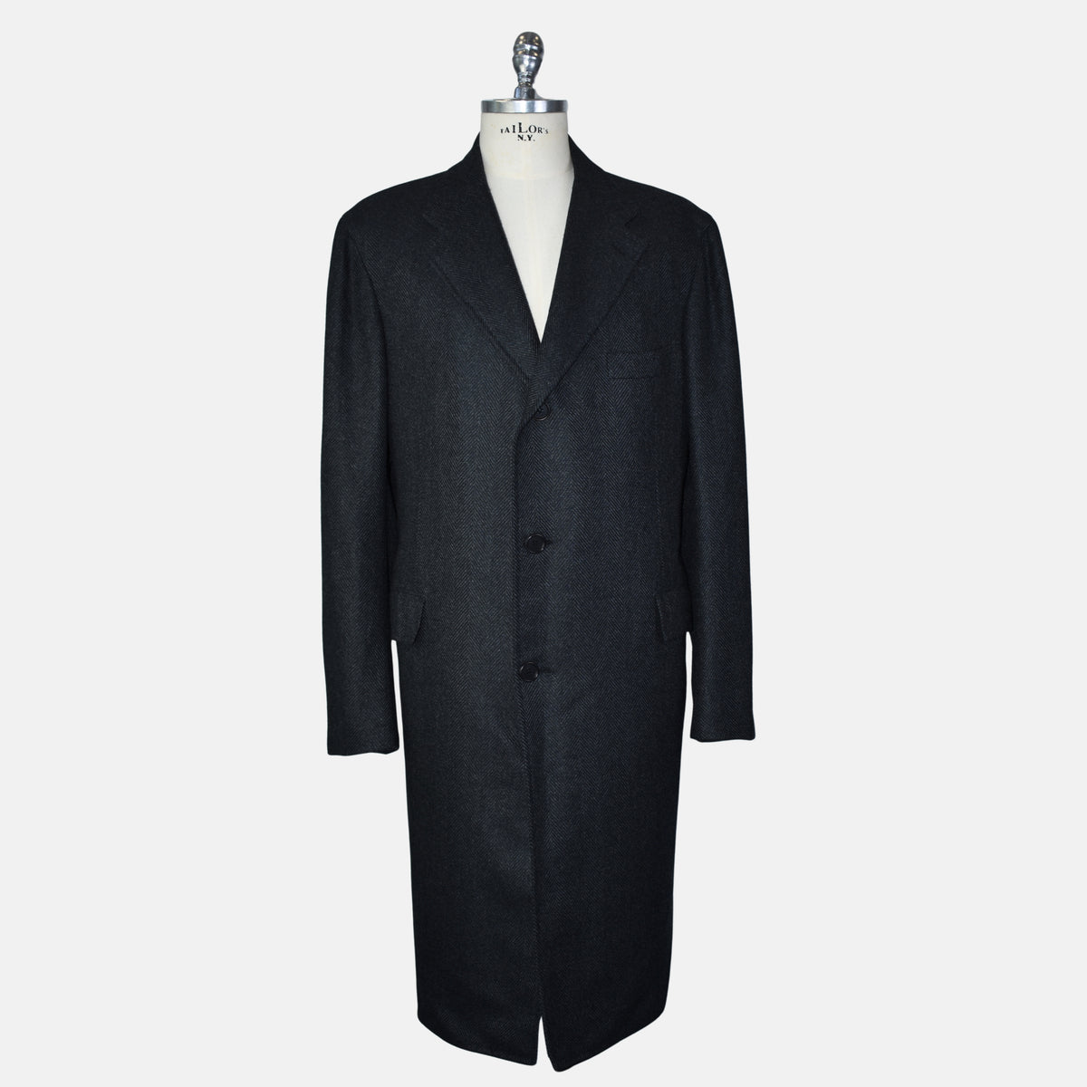 Gray-Black Herringbone Cashmere Vicuna Coat