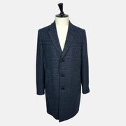 Navy Checkered Coat made of Wool/Silk/Cashmere (EU 50)