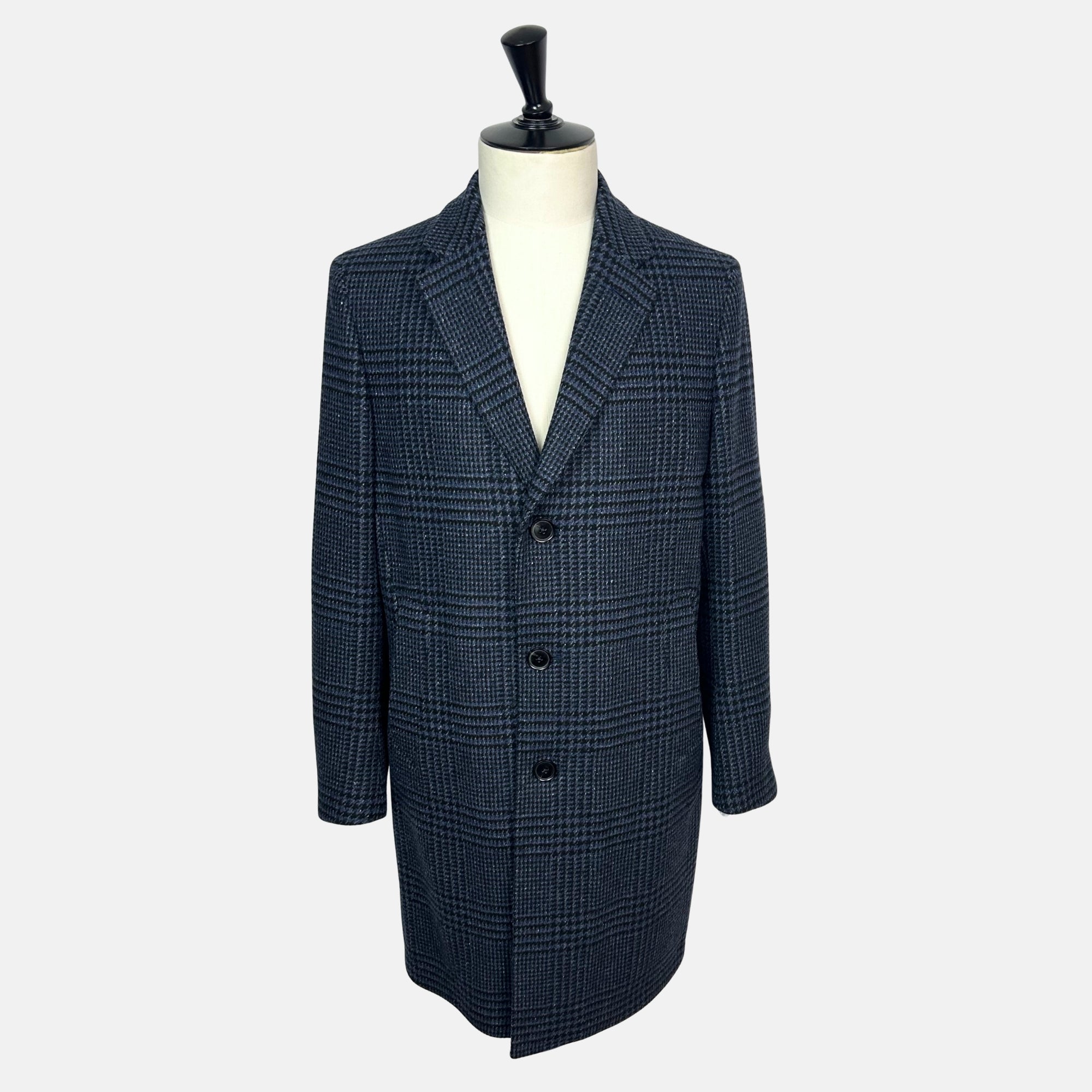 Navy Checkered Coat made of Wool/Silk/Cashmere (EU 50)