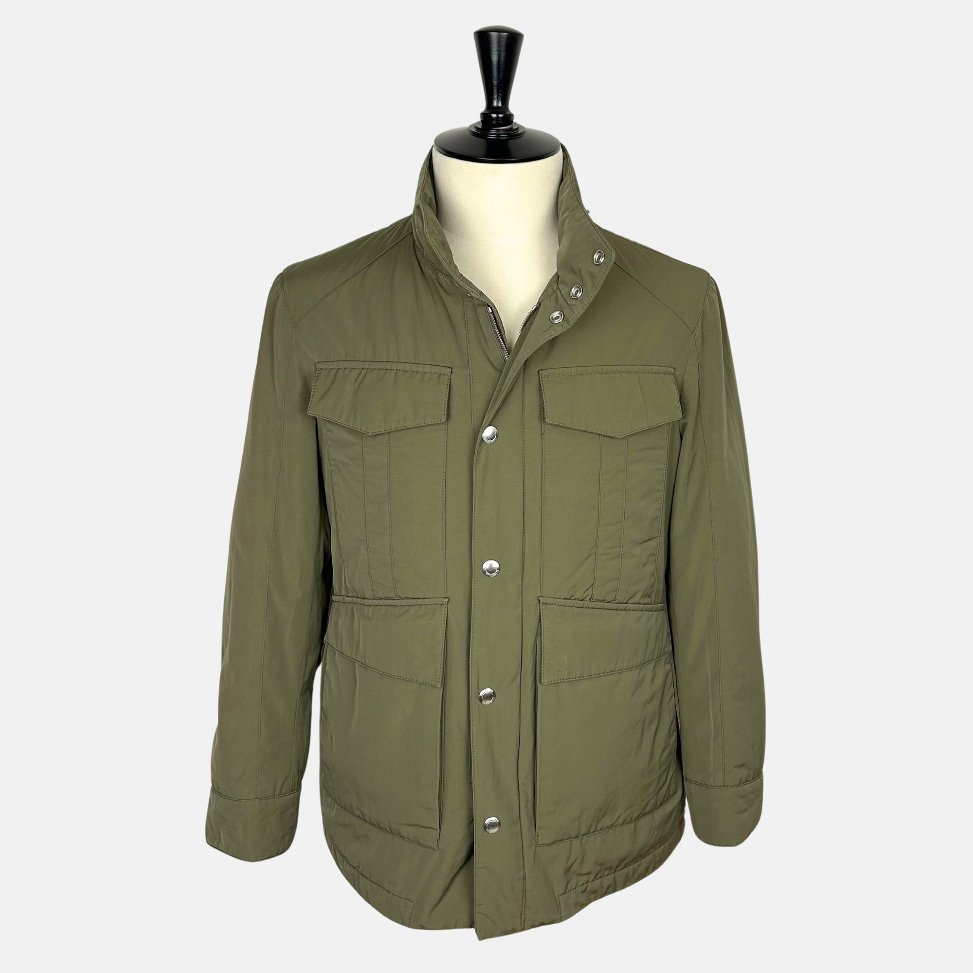 Olive Field Jacket with Removable Hood made of Polyester/Cotton (EU 48)