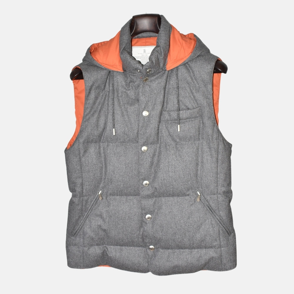 Grey/Orange Down Vest made of Cashmere (M)