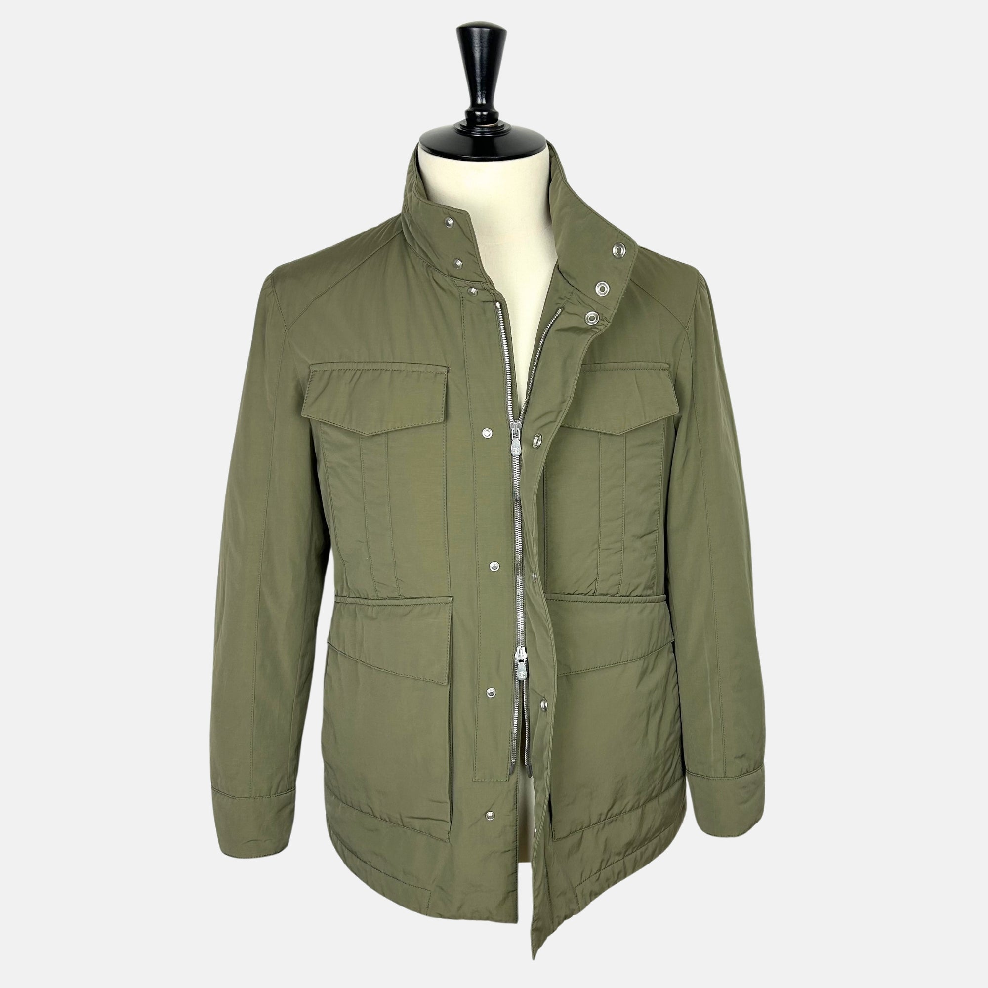 Olive Field Jacket with Removable Hood made of Polyester/Cotton (EU 48)