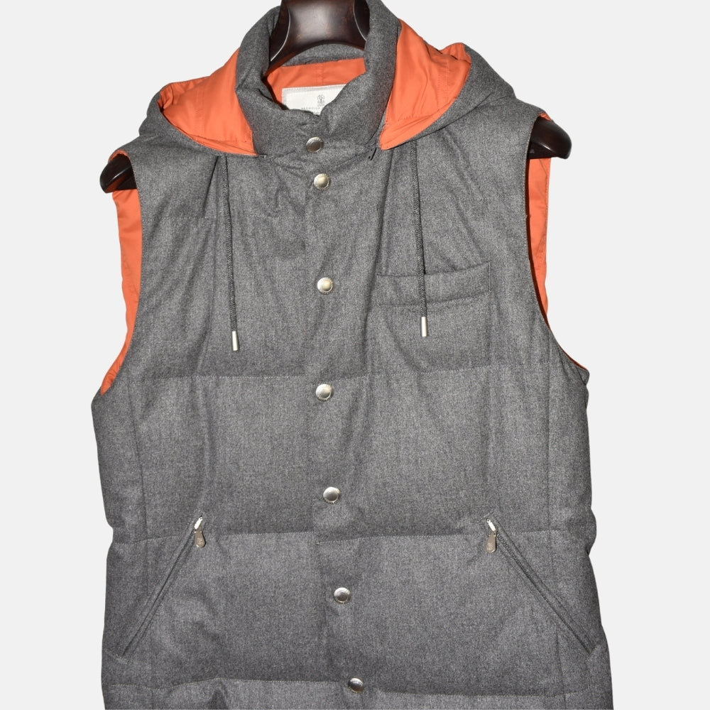Grey/Orange Down Vest made of Cashmere (M)