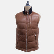 Brown/Navy Reversible Vest made of Leather (M)