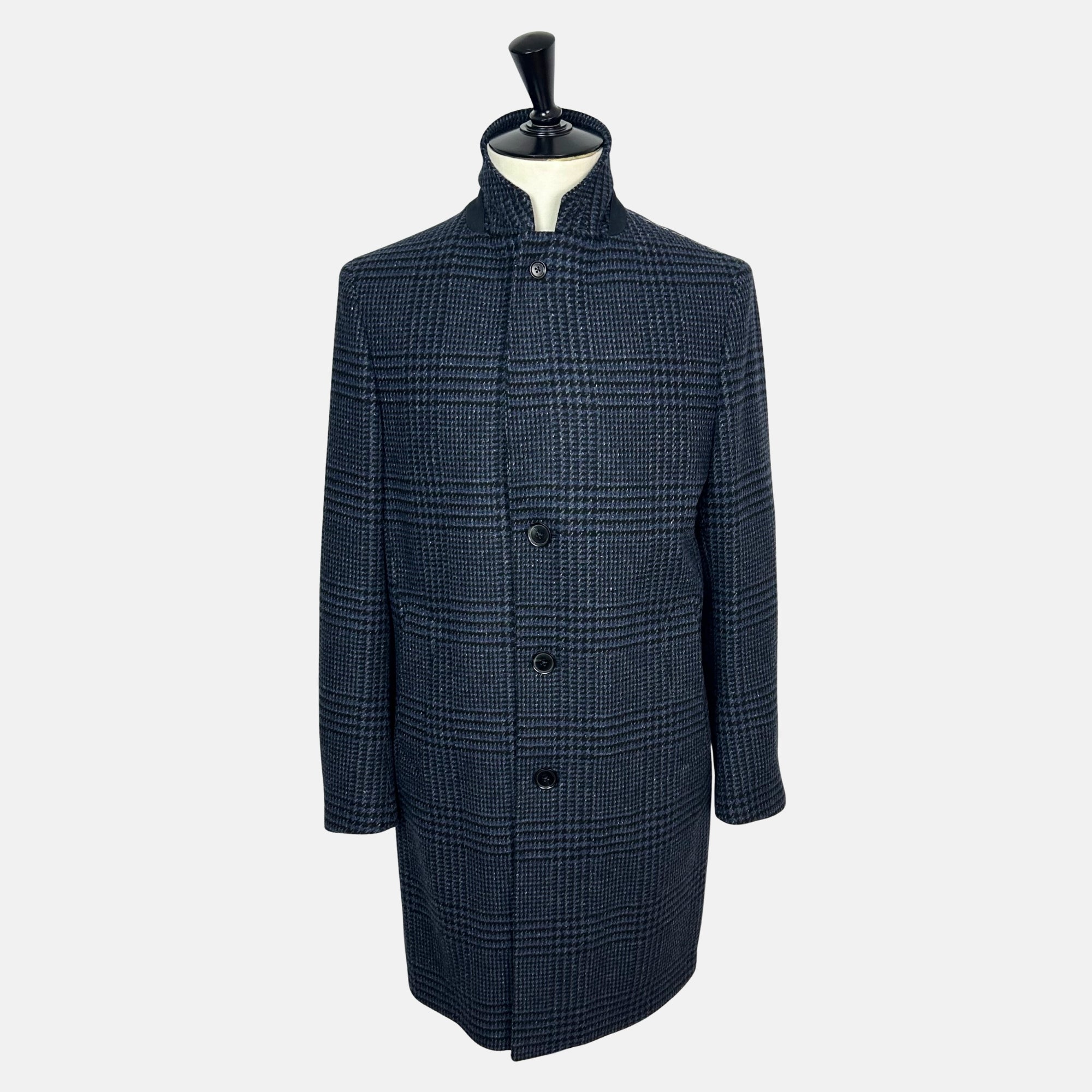 Navy Checkered Coat made of Wool/Silk/Cashmere (EU 50)