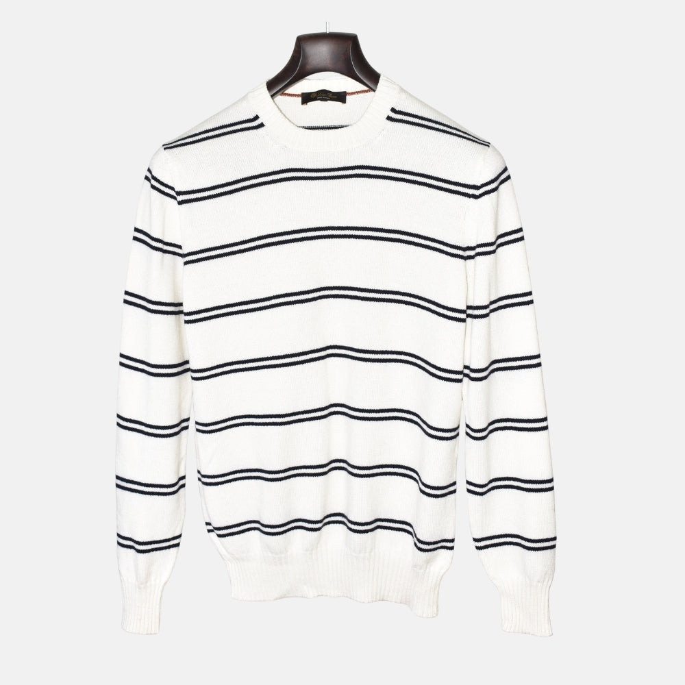 White/Blue Striped Sweater made of Cotton/Silk (EU 48)
