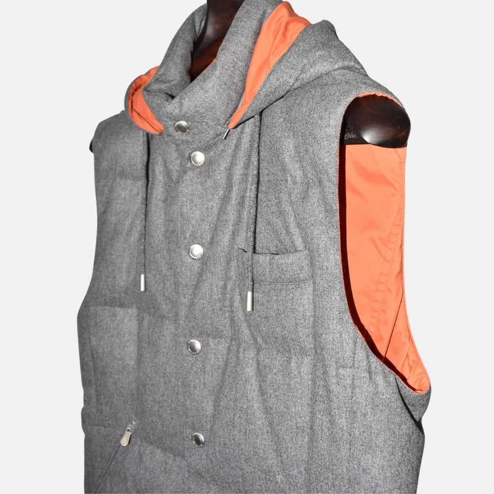 Grey/Orange Down Vest made of Cashmere (M)