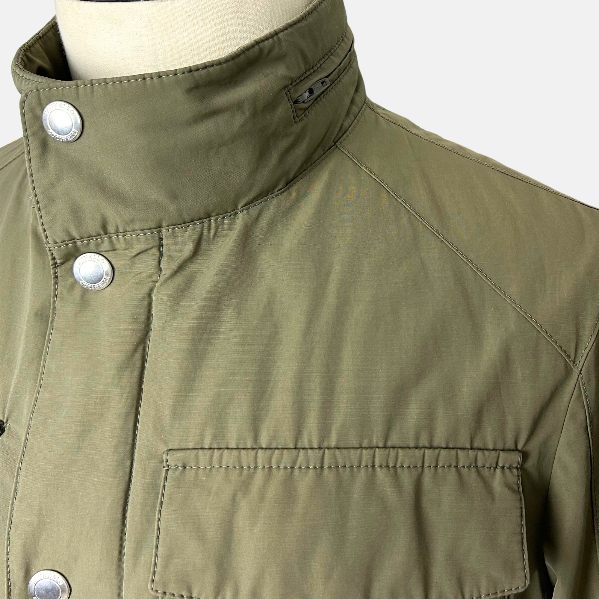 Olive Field Jacket with Removable Hood made of Polyester/Cotton (EU 48)