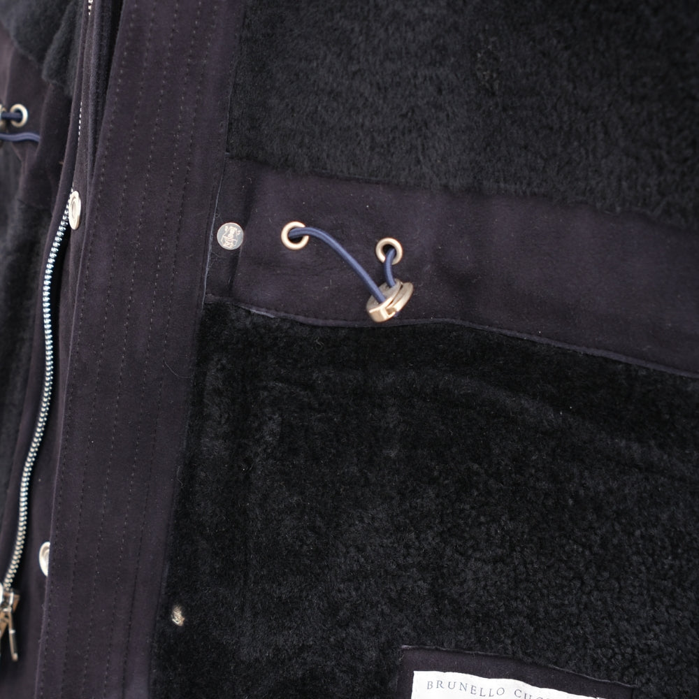 Navy Blue Hooded Shearling Parka (M)