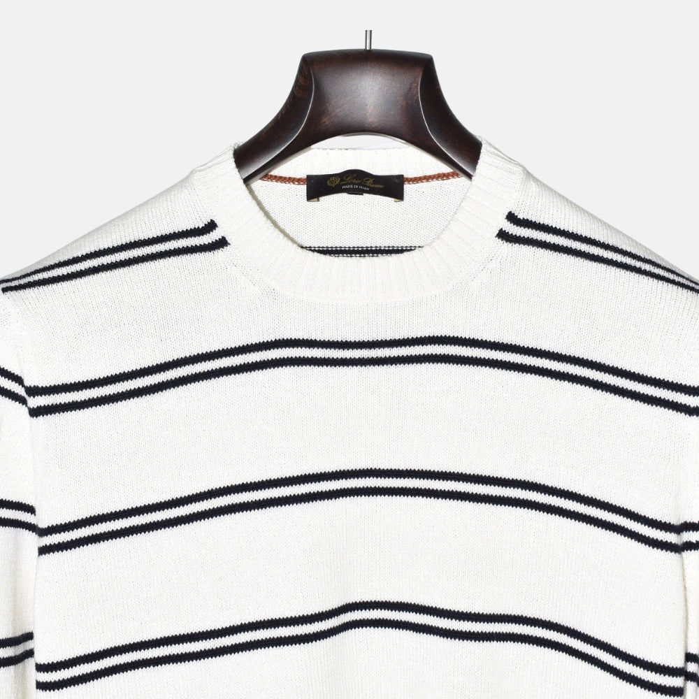White/Blue Striped Sweater made of Cotton/Silk (EU 48)