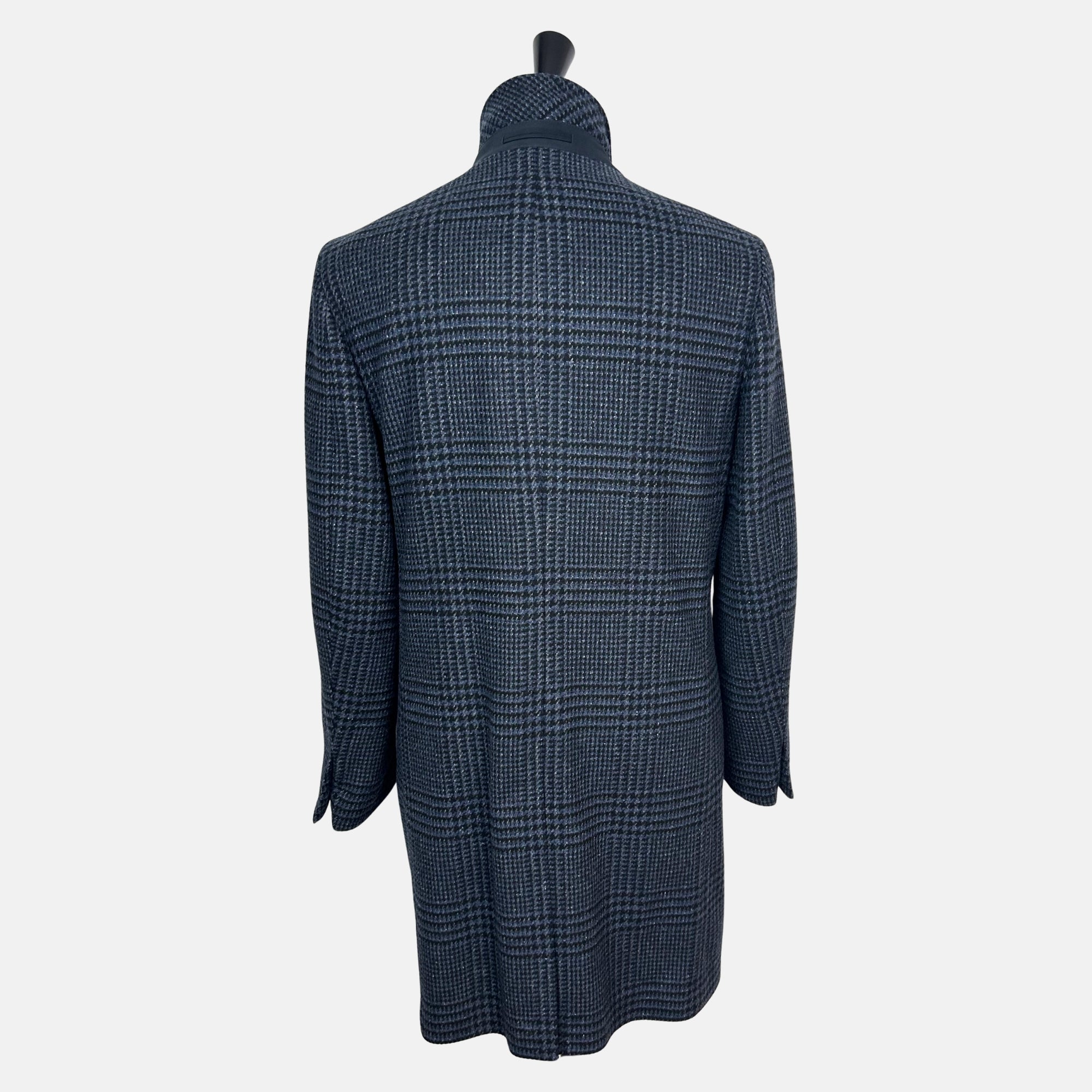 Navy Checkered Coat made of Wool/Silk/Cashmere (EU 50)