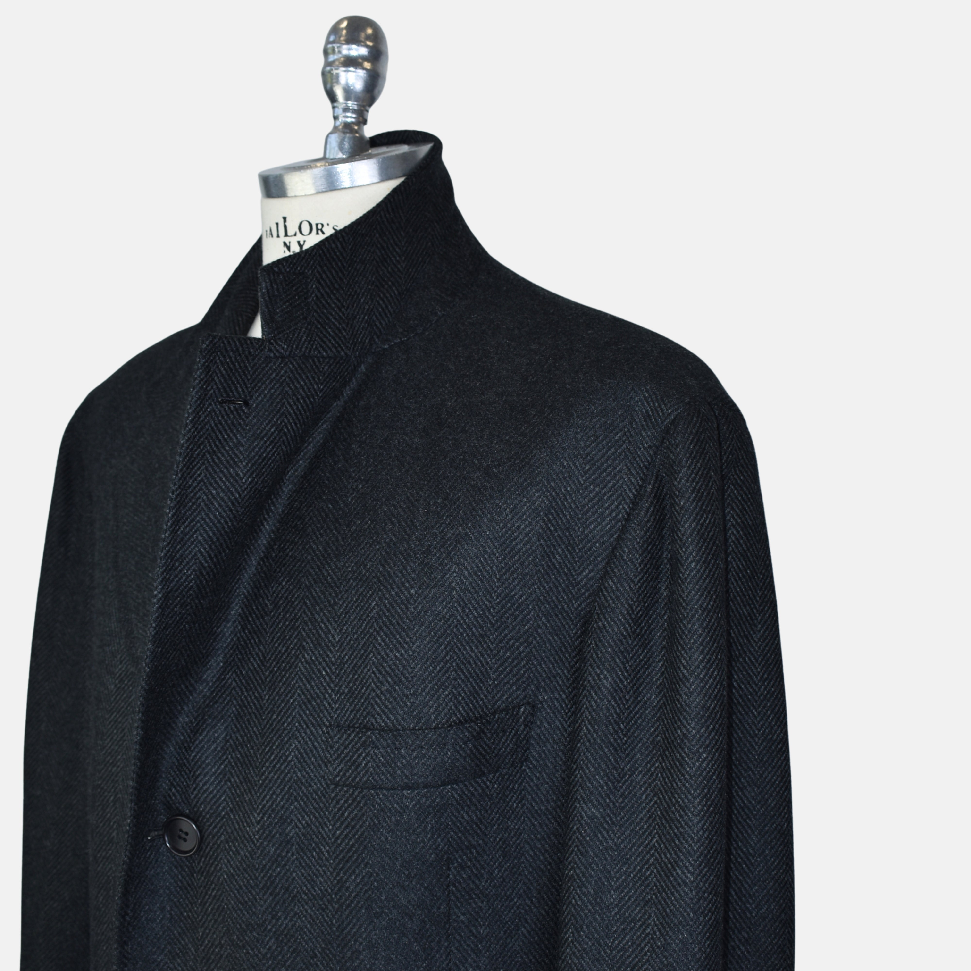 Gray-Black Herringbone Coat made of Cashmere/Vicuna (EU 56)