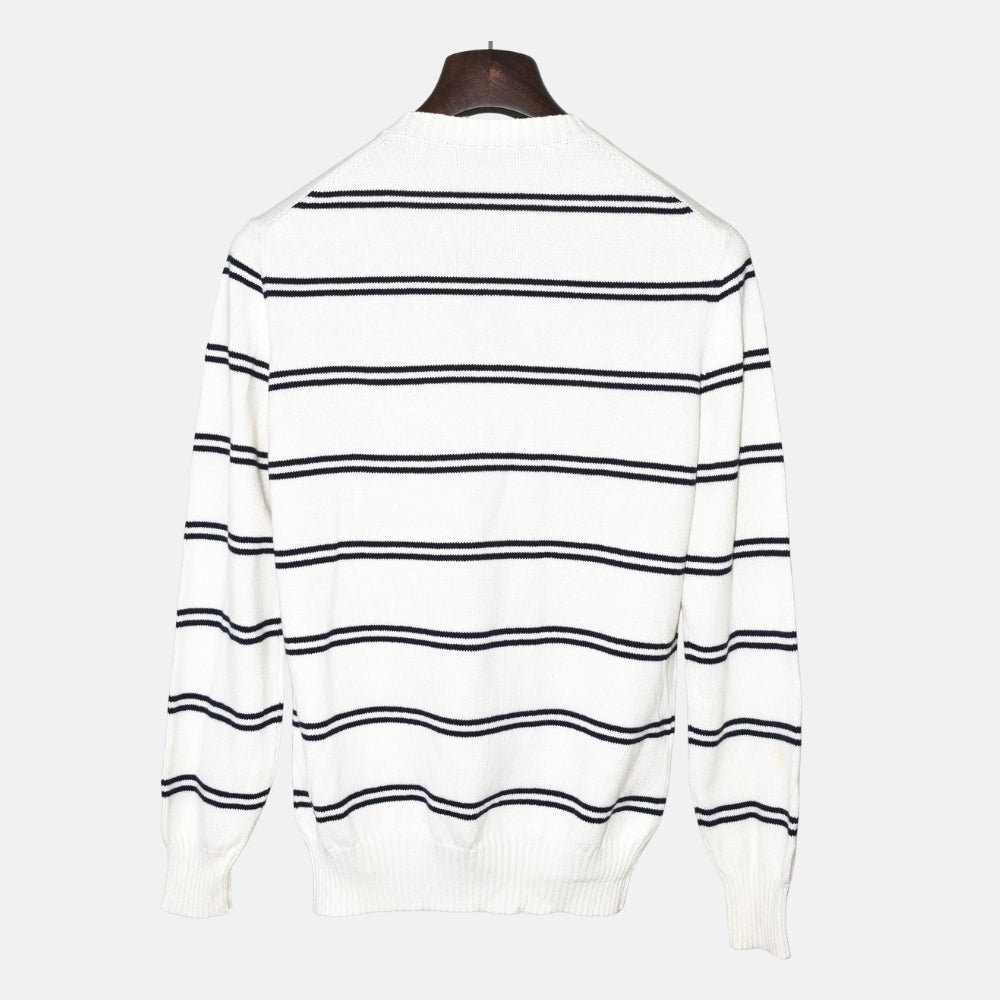 White/Blue Striped Sweater made of Cotton/Silk (EU 48)