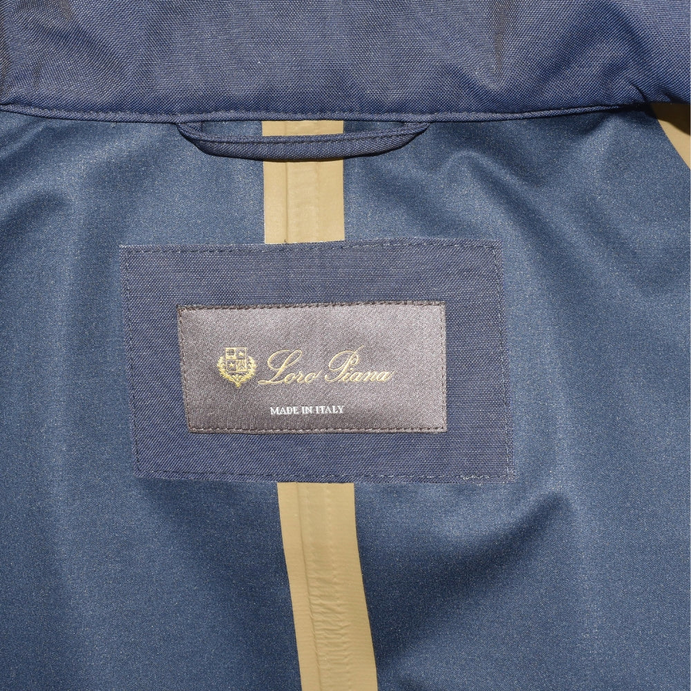 Navy Hooded Rain Jacket made of Virgin Wool/Polyamide (L)