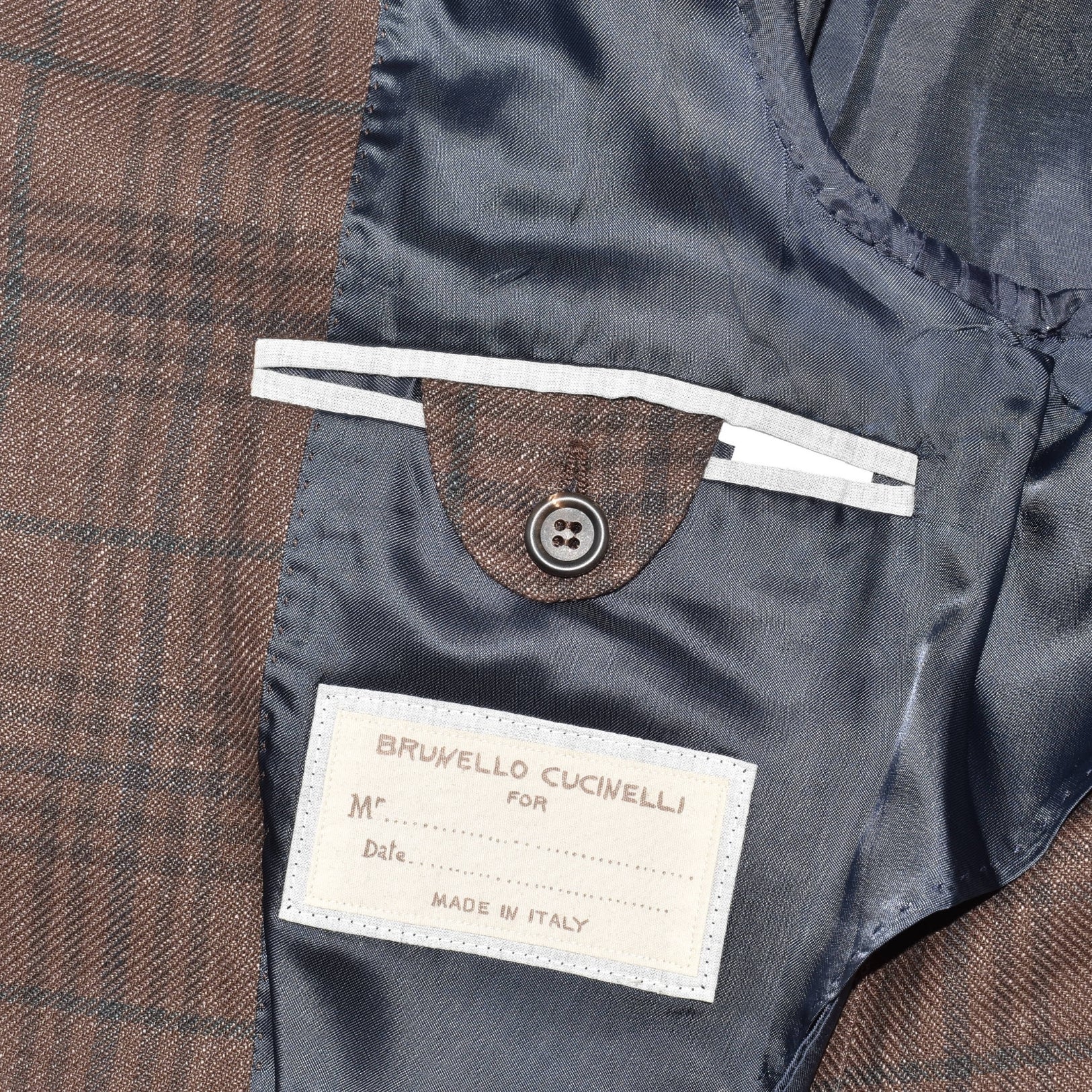 Brwon Checked Suit made of Linen/Wool/Silk (EU 46)