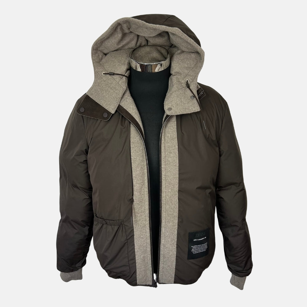 Greige Down Quilted Cashmere Jacket (EU 48)