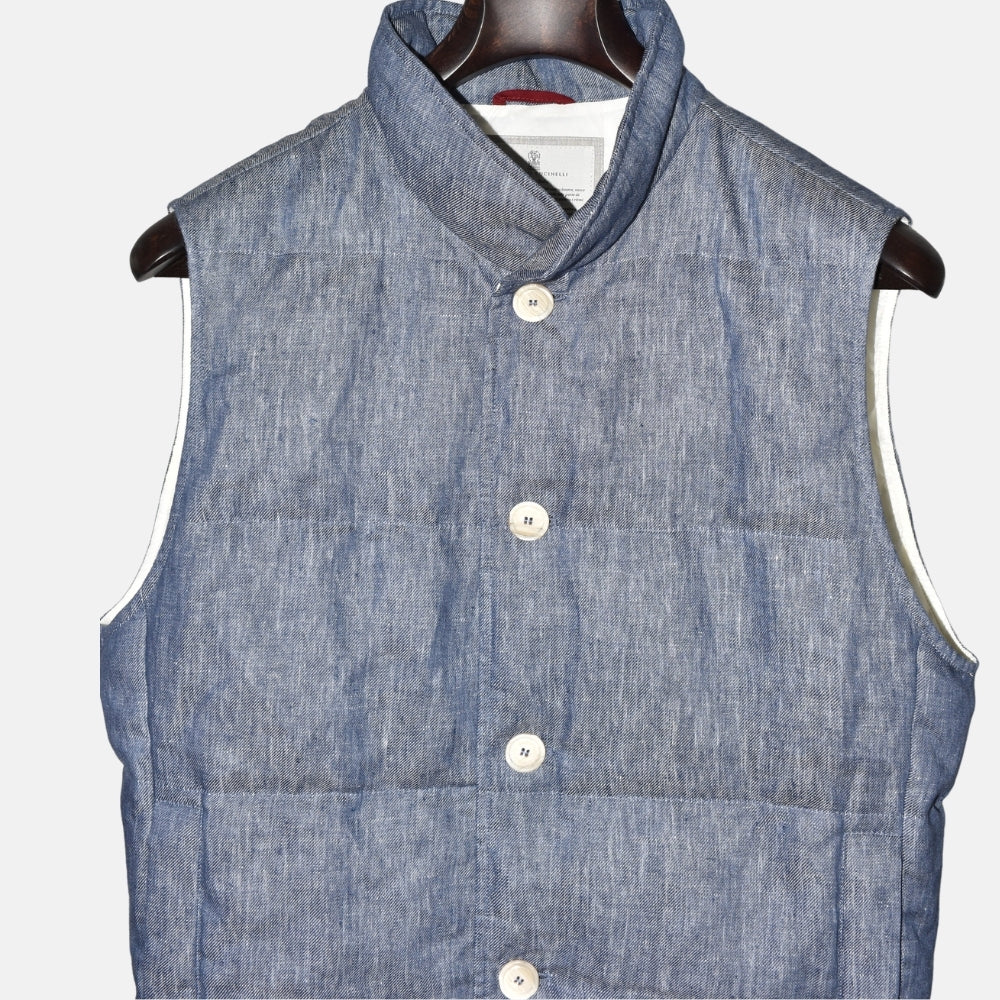 Blue Down Vest made of Linen (M)