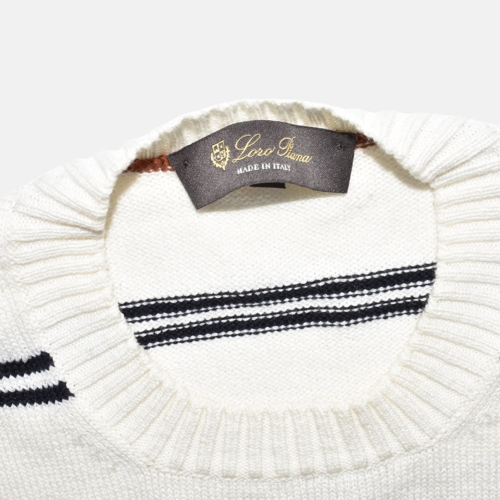 White/Blue Striped Sweater made of Cotton/Silk (EU 48)