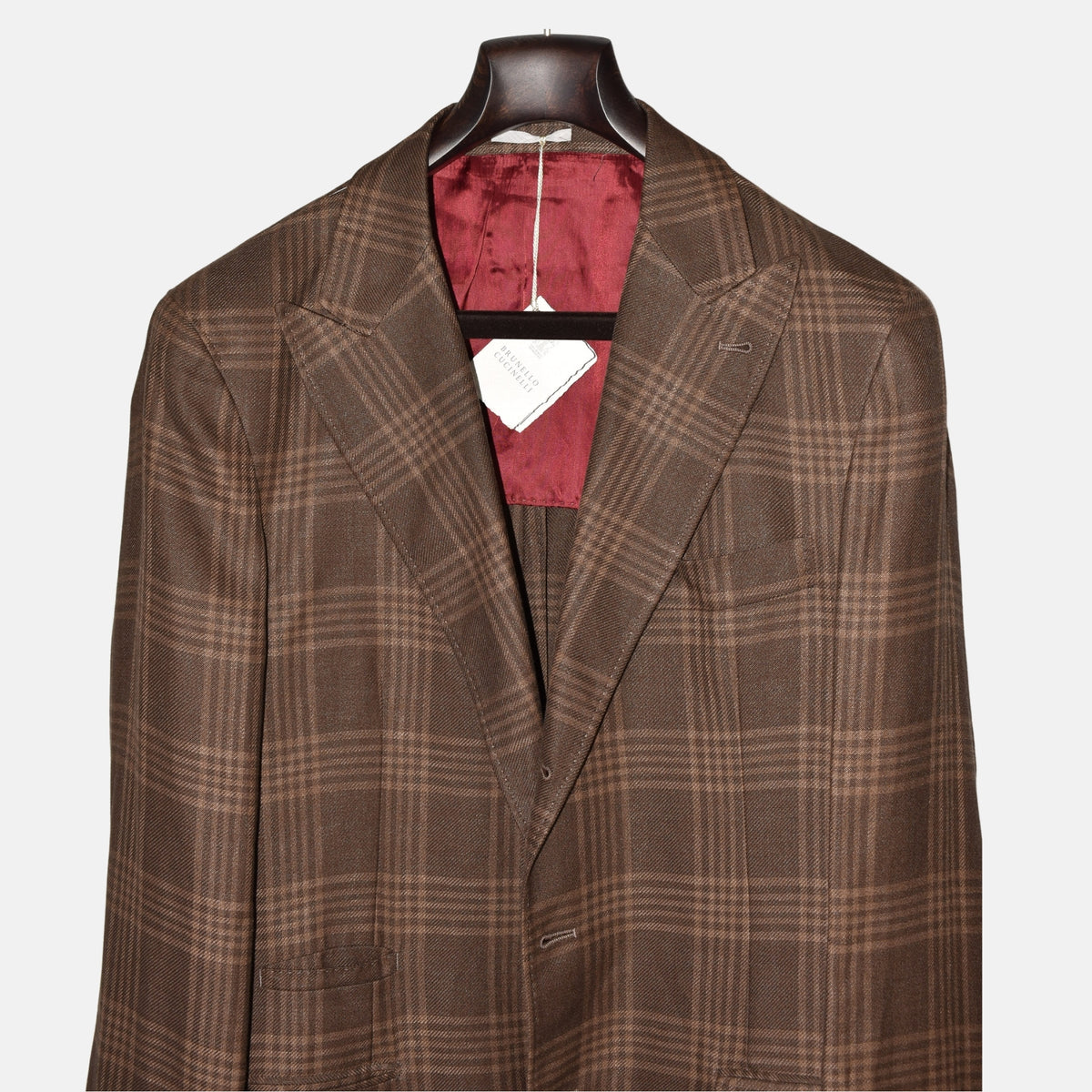 Braune karierte Jacke aus Leinen/Wolle/Seide (EU 50)