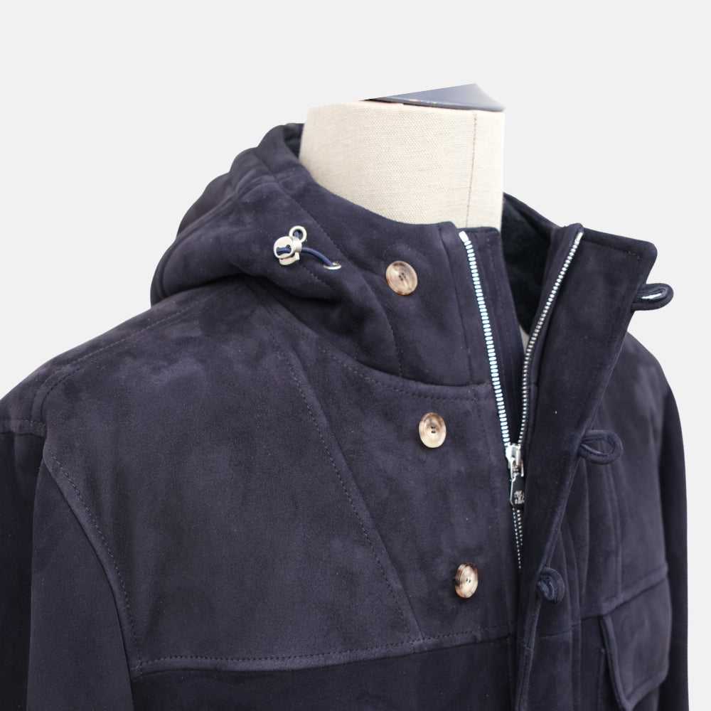 Navy Blue Hooded Shearling Parka (M)