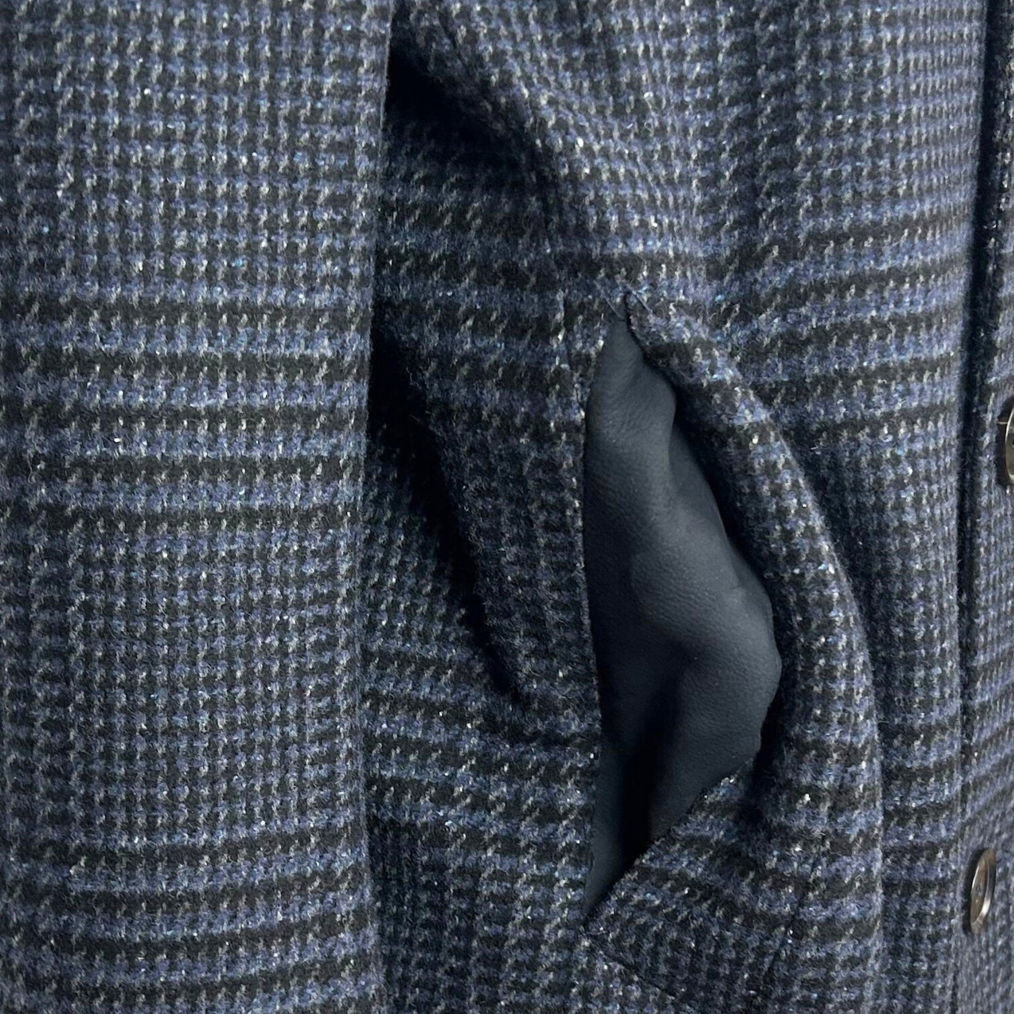 Navy Checkered Coat made of Wool/Silk/Cashmere (EU 50)