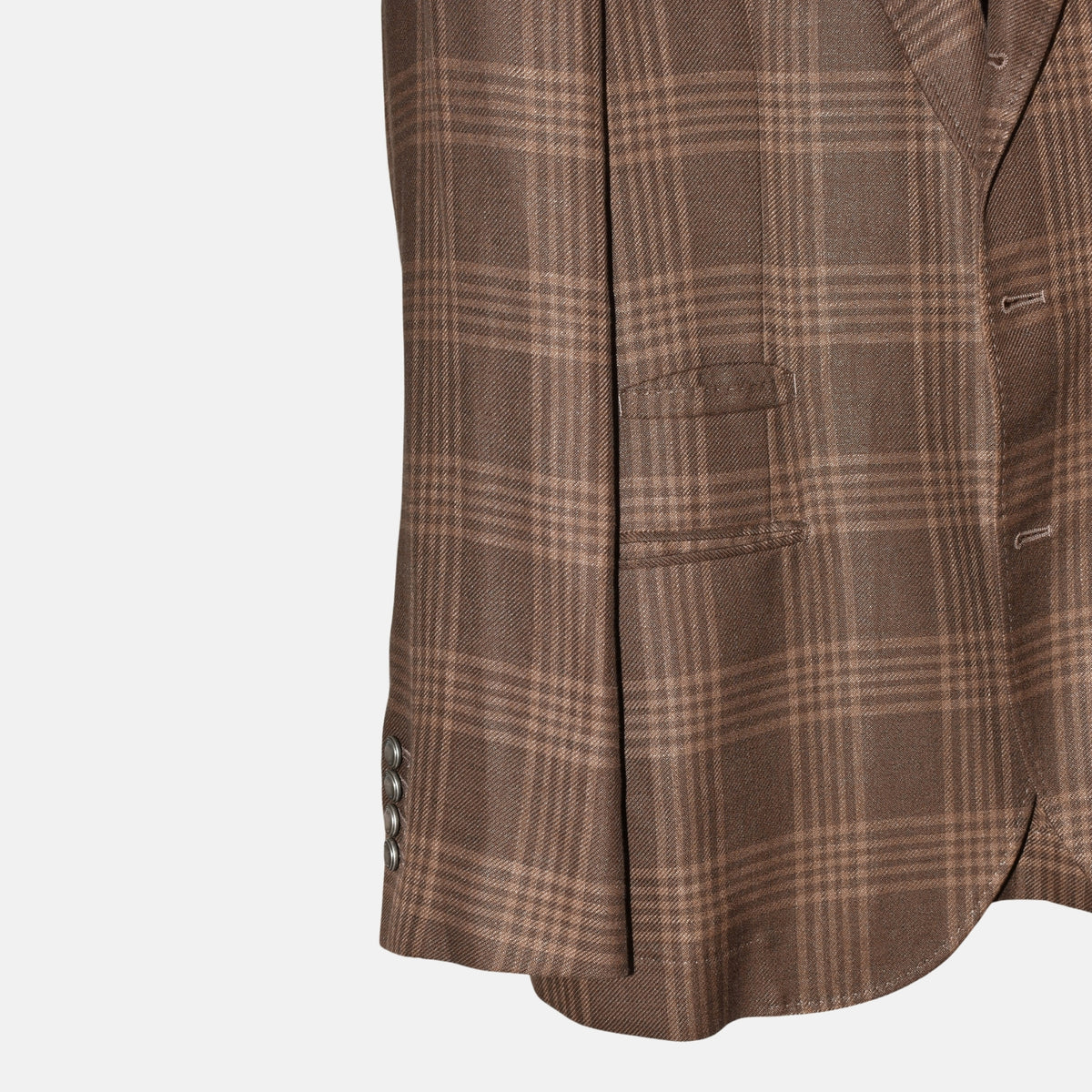 Braune karierte Jacke aus Leinen/Wolle/Seide (EU 50)