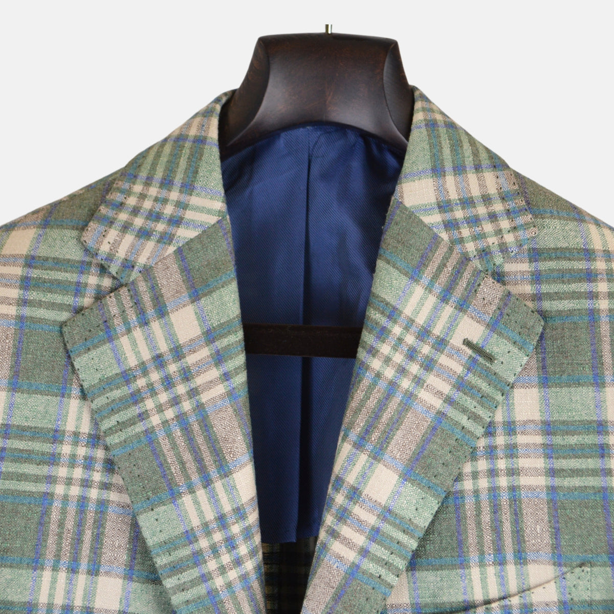 Green/Blue Checked Blazer made of Silk/Cashmere (EU 52)