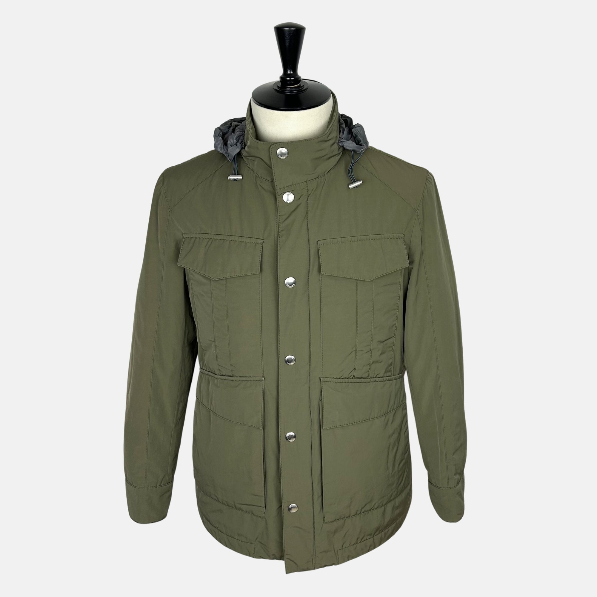 Olive Field Jacket with Removable Hood made of Polyester/Cotton (EU 48)