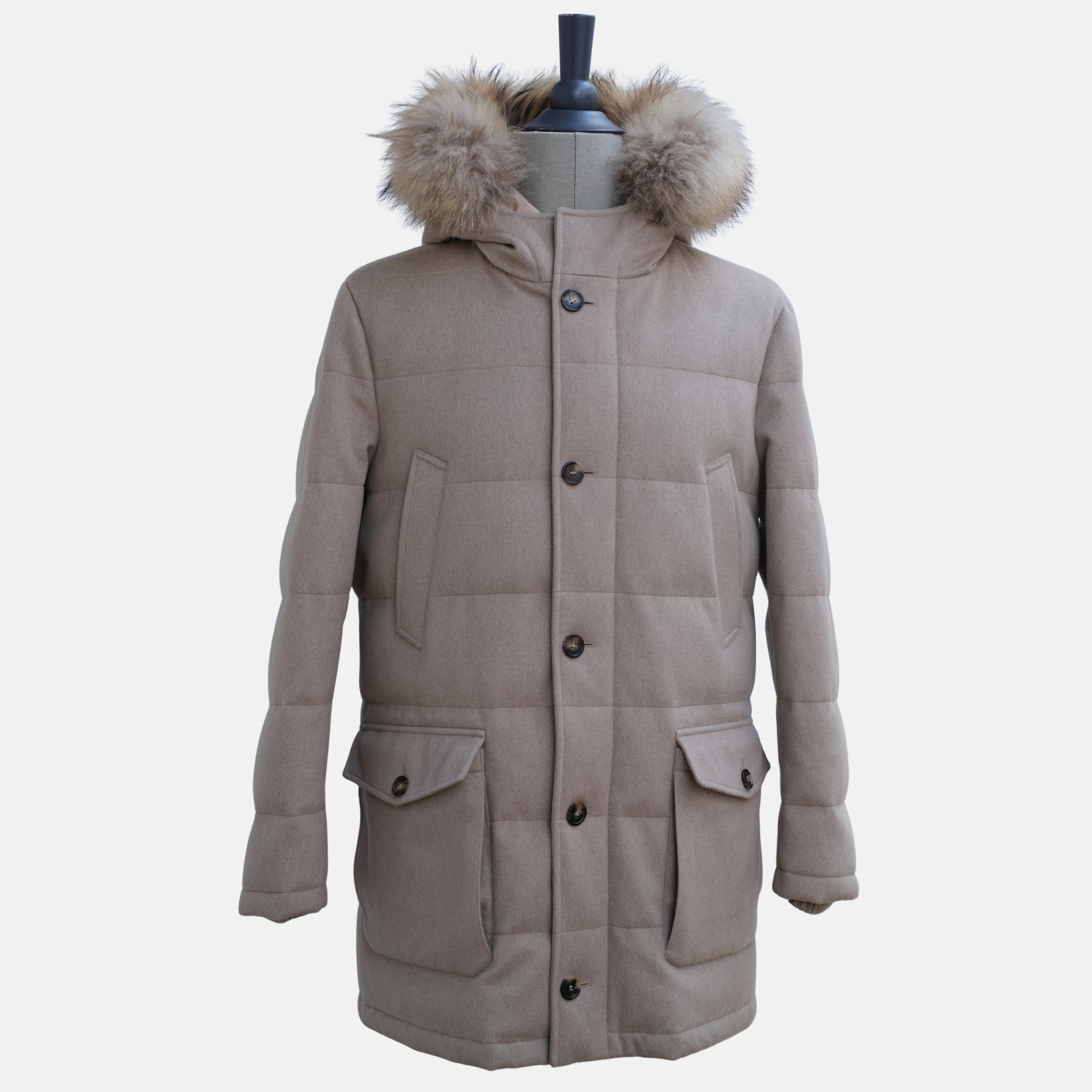 Beige Hooded Storm System Coat with Fur (M)