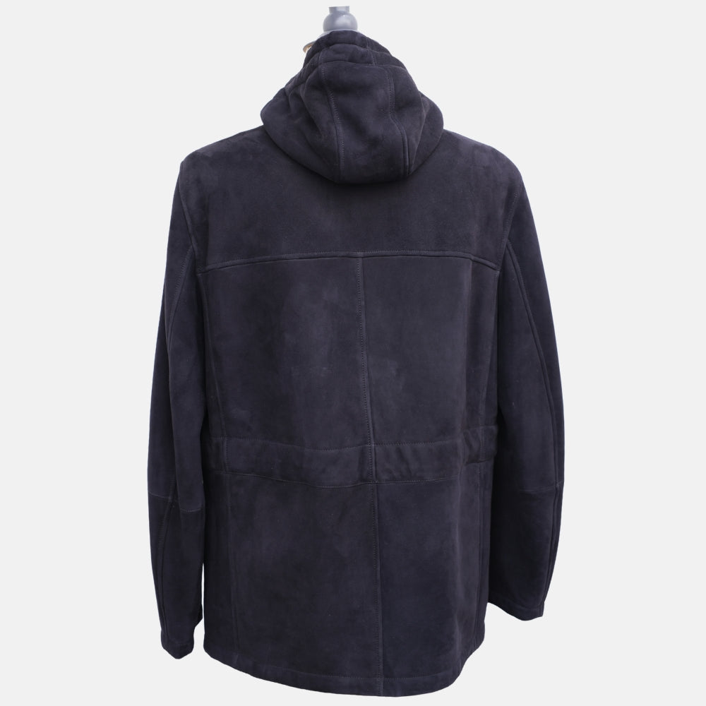 Navy Blue Hooded Shearling Parka (M)