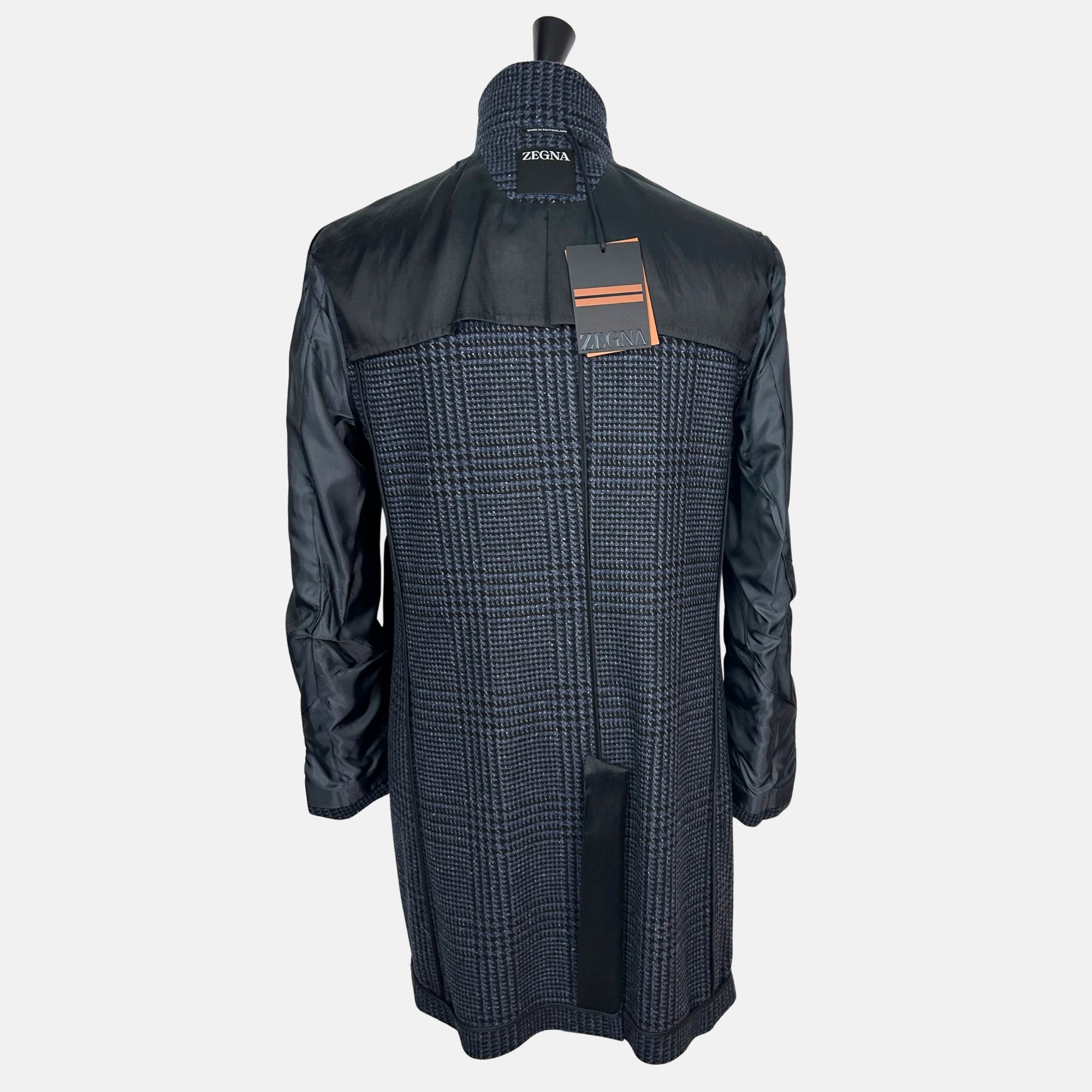 Navy Checkered Coat made of Wool/Silk/Cashmere (EU 50)