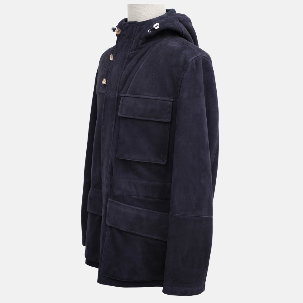 Navy Blue Hooded Shearling Parka (M)
