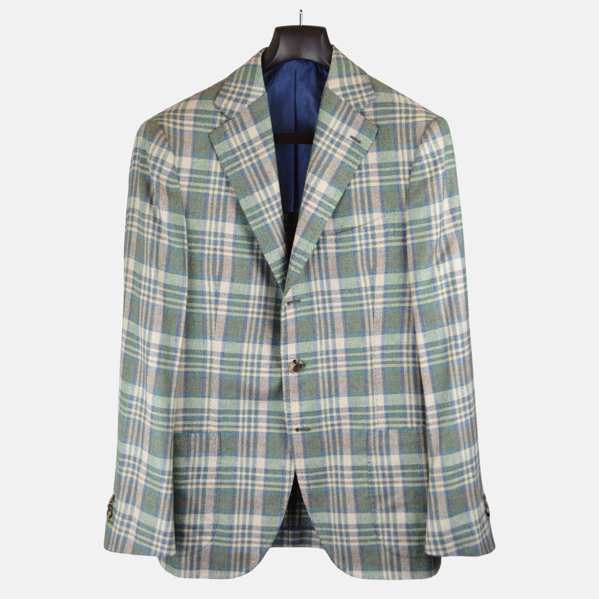 Green/Blue Checked Blazer made of Silk/Cashmere (EU 52)