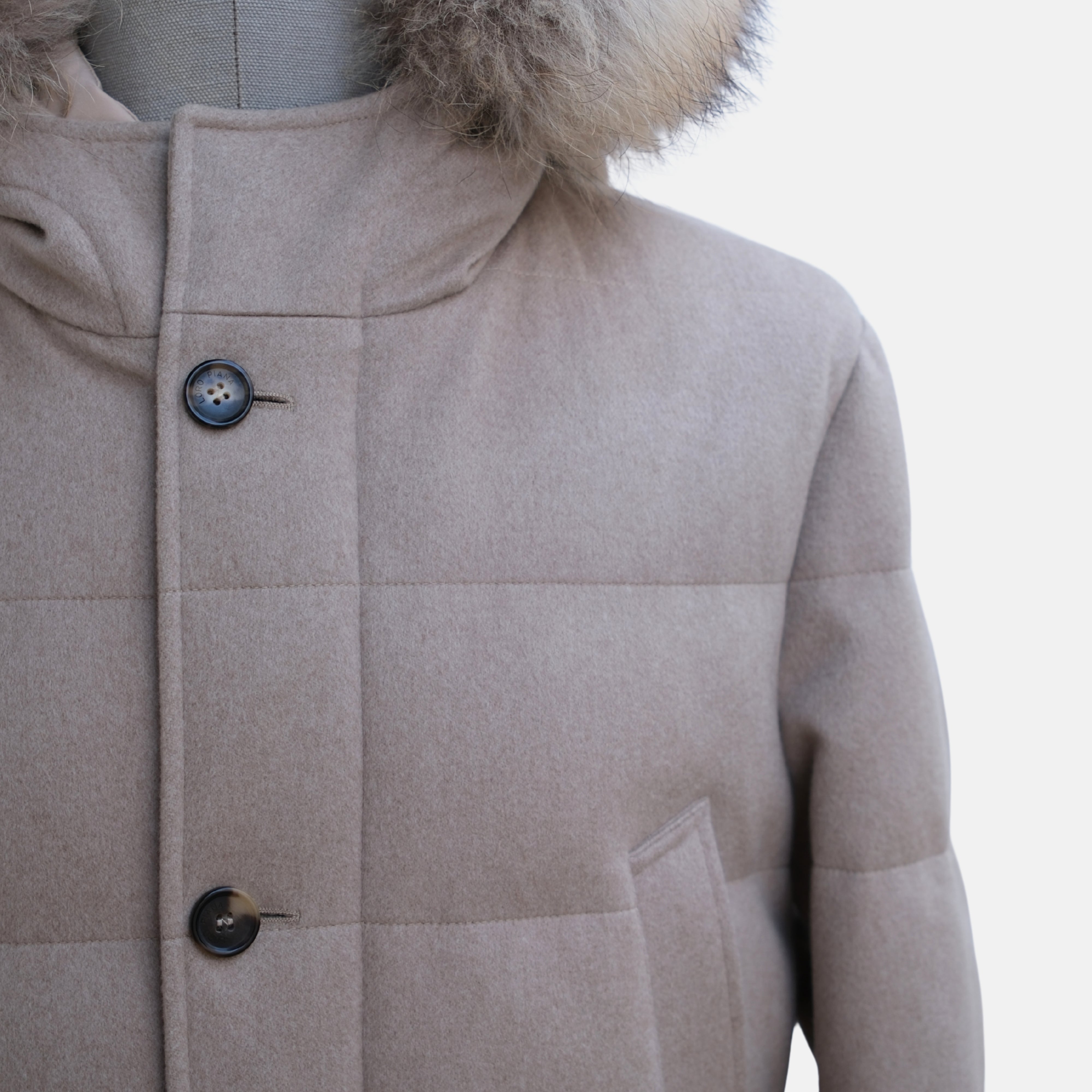 Beige Hooded Storm System Coat with Fur (M)