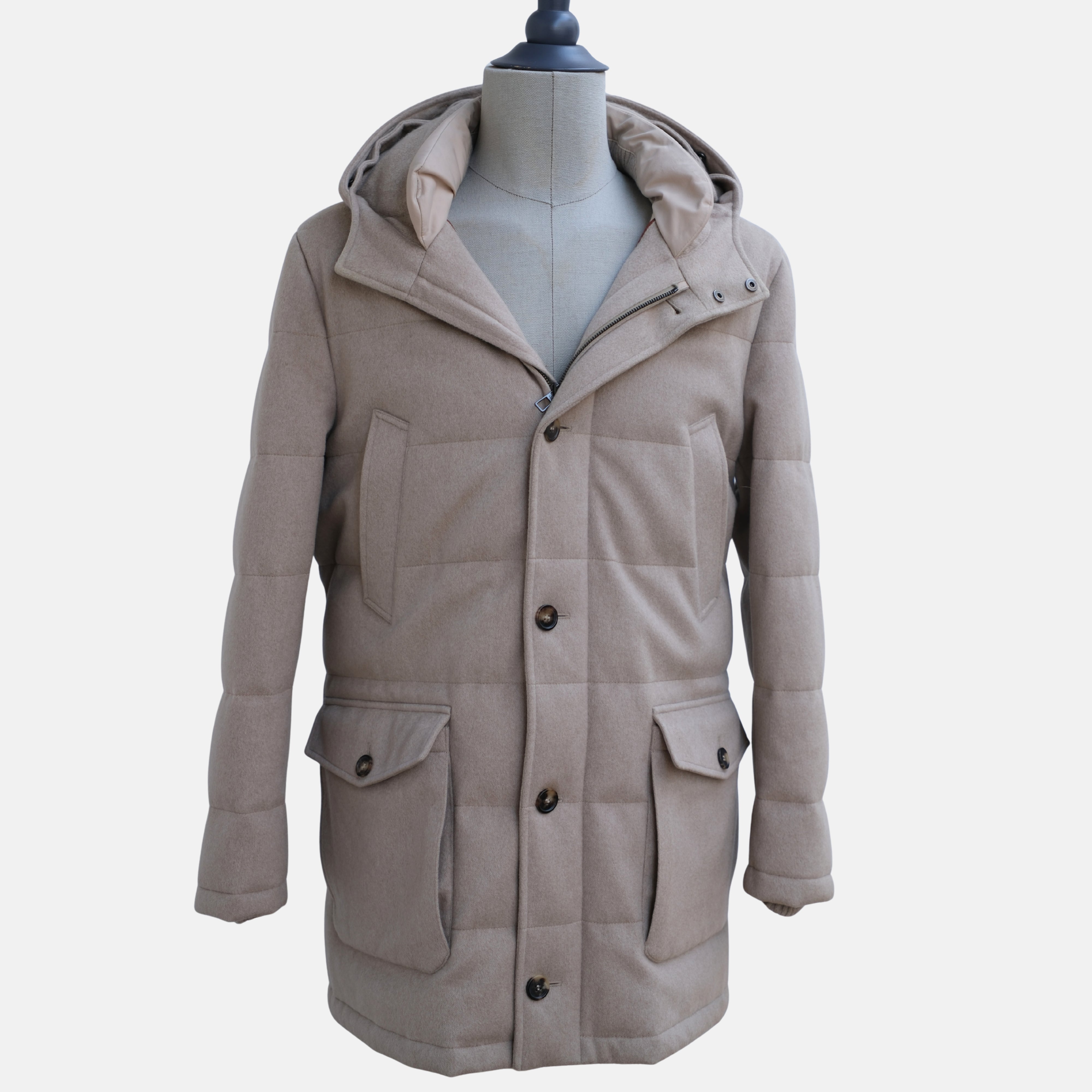 Beige Hooded Storm System Coat with Fur (M)
